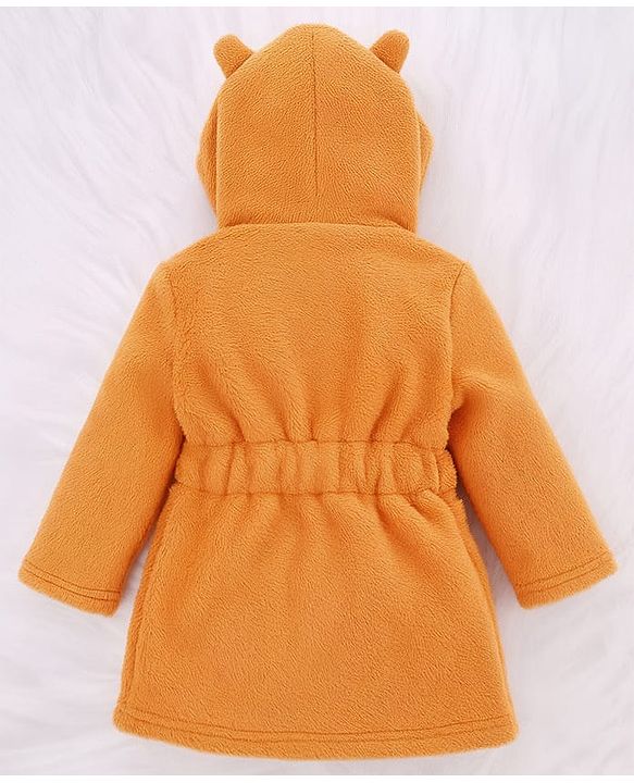 Babyhug Knit Full Sleeves Solid Hooded Bath Robe - Brown