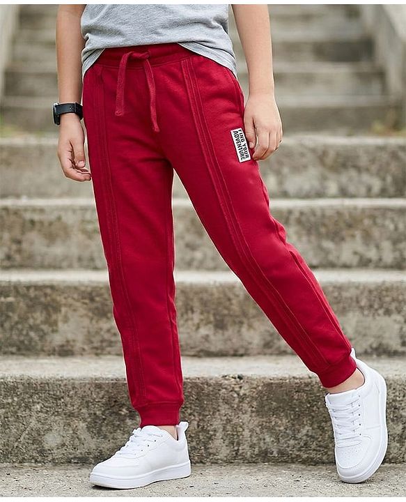 Pine Kids Knit Full Length Lounge Pant With Text Badge - Red
