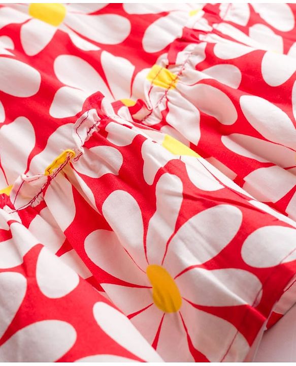 Babyhug 100% Cotton Woven Sleeveless Floral Printed Frock - Red & White