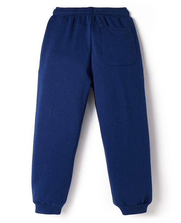 Pine Kids Terry Knit Full Length Lounge Pant with Text Print - Navy Blue