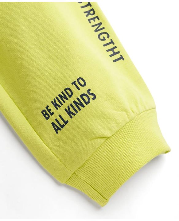 Pine Kids Terry Knit Full Length Lounge Pant With Text Print - Limegreen