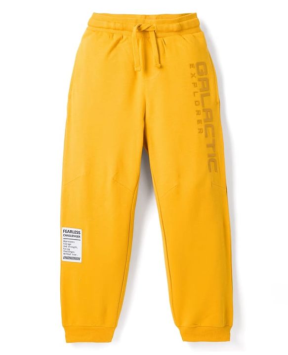 Pine Kids Terry Knit Full Length Lounge Pant With Text Badge - Mustard