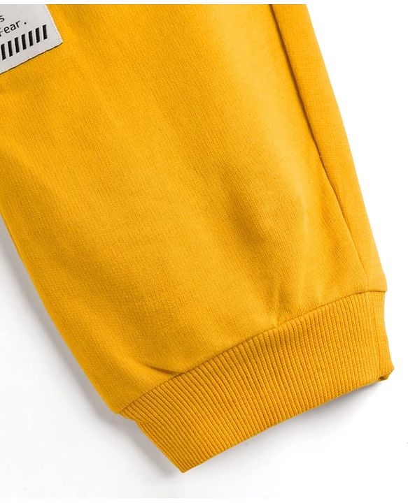 Pine Kids Terry Knit Full Length Lounge Pant With Text Badge - Mustard