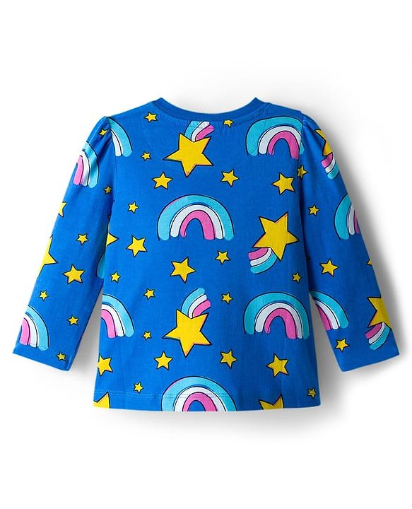 Babyhug Cotton Knit Full Sleeves Co-ord Night Suit With Rainbow Print - Blue