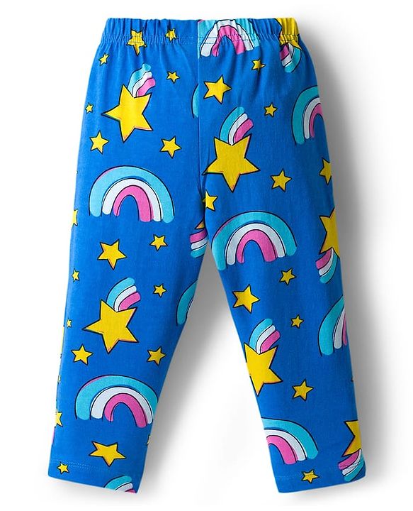 Babyhug Cotton Knit Full Sleeves Co-ord Night Suit With Rainbow Print - Blue