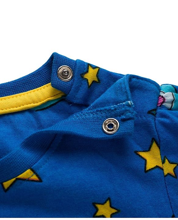 Babyhug Cotton Knit Full Sleeves Co-ord Night Suit With Rainbow Print - Blue
