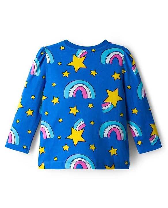 Babyhug Cotton Knit Full Sleeves Co-ord Night Suit With Rainbow Print - Blue