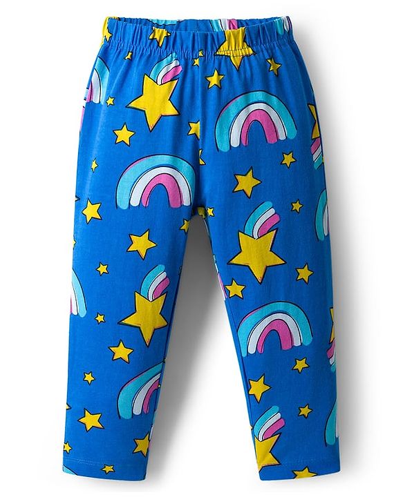 Babyhug Cotton Knit Full Sleeves Co-ord Night Suit With Rainbow Print - Blue
