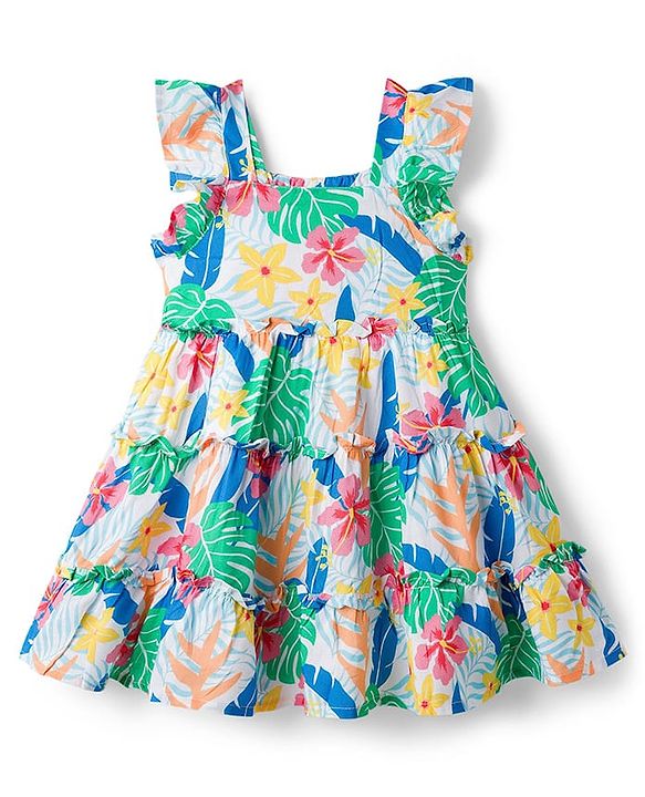 Babyhug Cotton Woven Sleeveless Frock With Floral Print - White