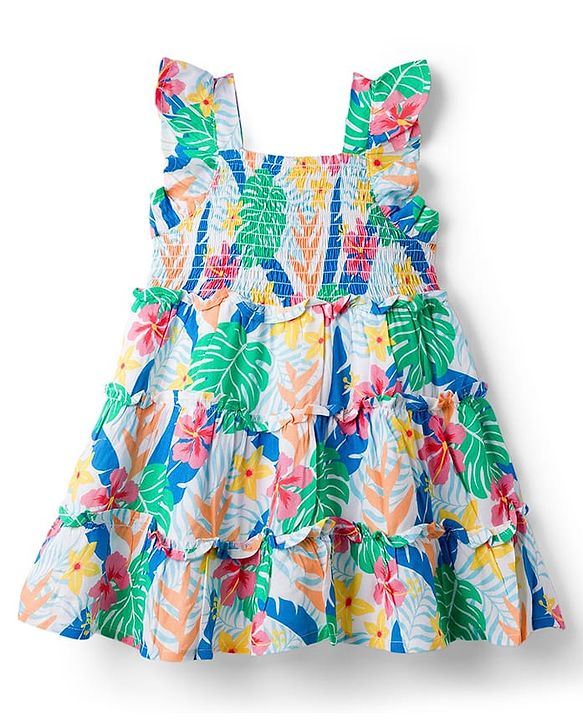 Babyhug Cotton Woven Sleeveless Frock With Floral Print - White