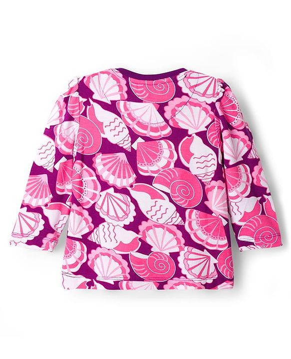 Babyhug Cotton Knit Full Sleeves T-Shirt & Pyjama Co-ord Night Suit With Seashell Print - Pink