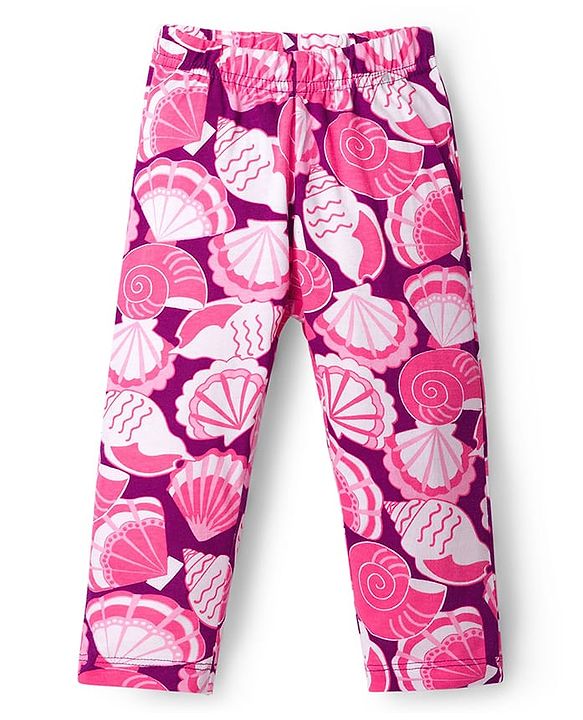 Babyhug Cotton Knit Full Sleeves T-Shirt & Pyjama Co-ord Night Suit With Seashell Print - Pink