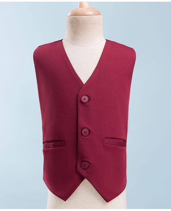 Babyhug Knit Full Sleeves Solid 3 Piece Party Suit With Bow - Wine