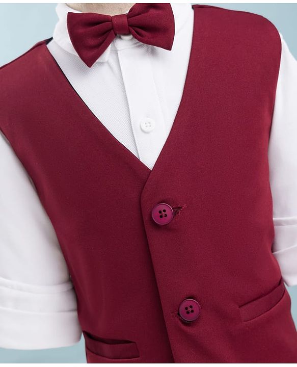 Babyhug Knit Full Sleeves Solid 3 Piece Party Suit With Bow - Wine