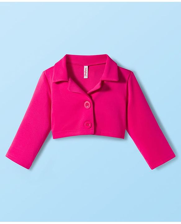 Babyhug Scuba Woven Full Sleeves Solid Jacket & Skirt With Inner Top - Dark Pink