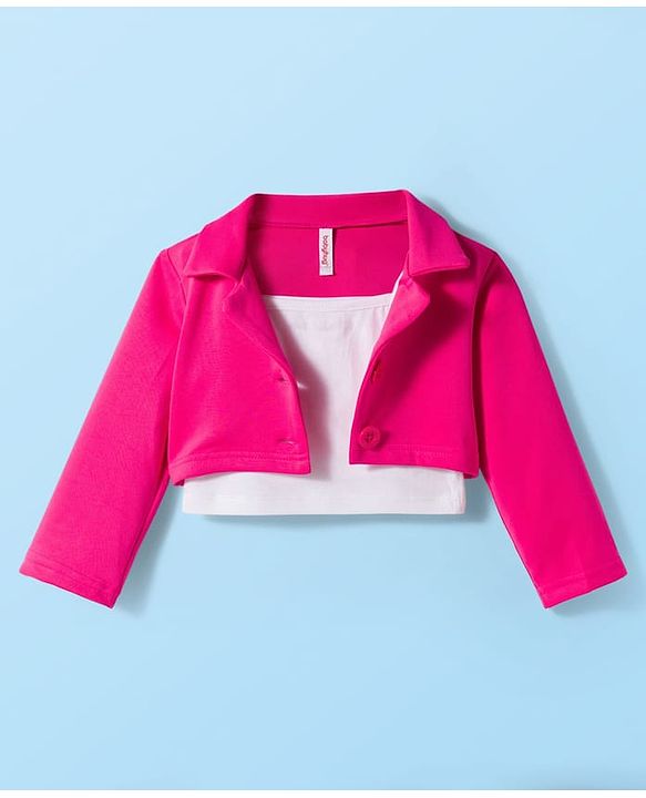 Babyhug Scuba Woven Full Sleeves Solid Jacket & Skirt With Inner Top - Dark Pink