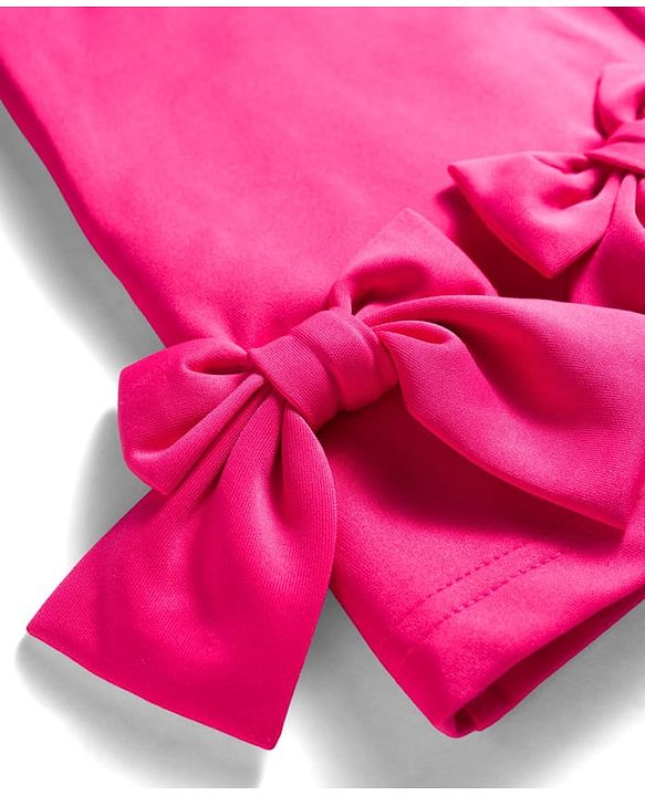 Babyhug Scuba Woven Half Sleeves Solid Party Dress With Frill Detailing & Bow Applique - Dark Pink