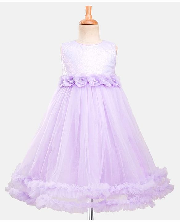 Babyhug Woven Sleeveless Fit & Flare Gown with Corsage & Sequin Detailing - Lavender
