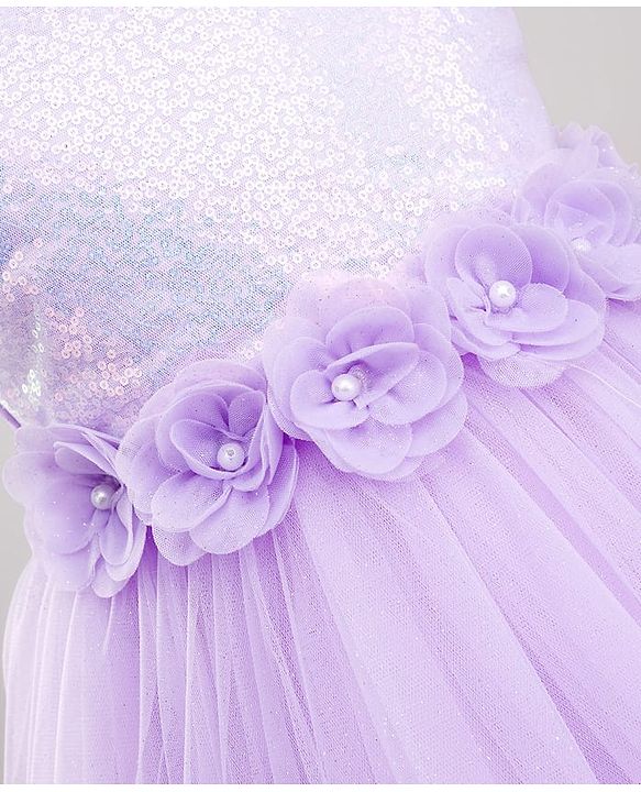 Babyhug Woven Sleeveless Fit & Flare Gown with Corsage & Sequin Detailing - Lavender