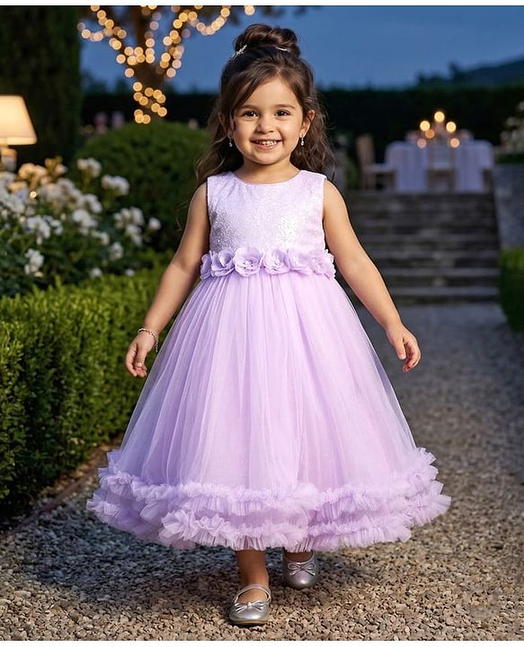 Babyhug Woven Sleeveless Fit & Flare Gown with Corsage & Sequin Detailing - Lavender