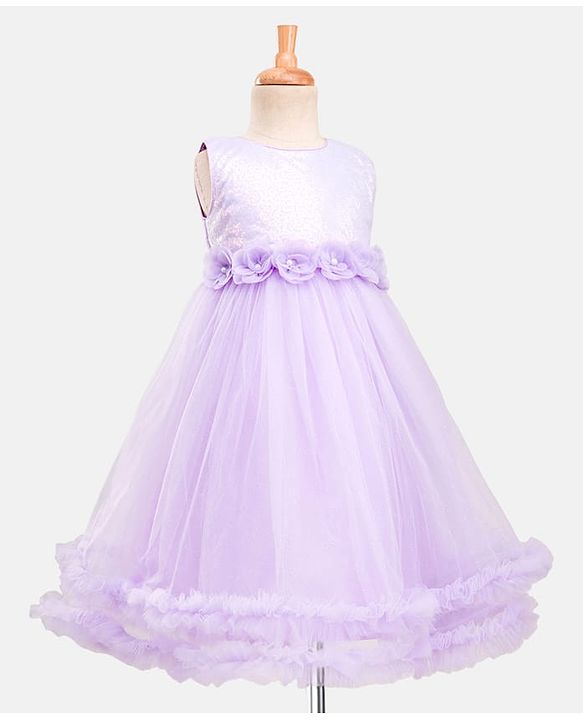Babyhug Woven Sleeveless Fit & Flare Gown with Corsage & Sequin Detailing - Lavender