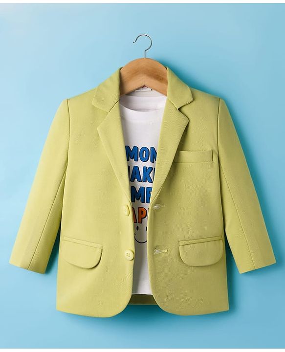 Babyhug Cotton Knit Full Sleeves Party Blazer With T-Shirt - Light Green