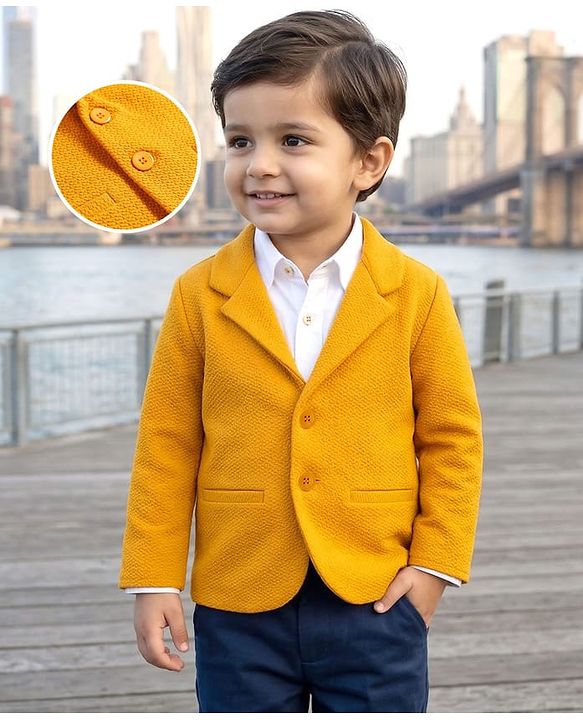 Babyhug Knit Full Sleeves Solid Colour Blazer -  Mustard