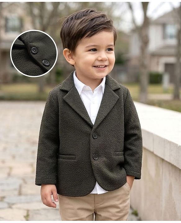 Babyhug Knit Full Sleeves Solid Color Party Blazer - Olive Green