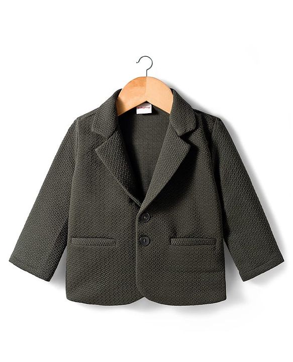 Babyhug Knit Full Sleeves Solid Color Party Blazer - Olive Green