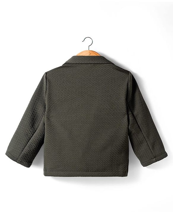 Babyhug Knit Full Sleeves Solid Color Party Blazer - Olive Green