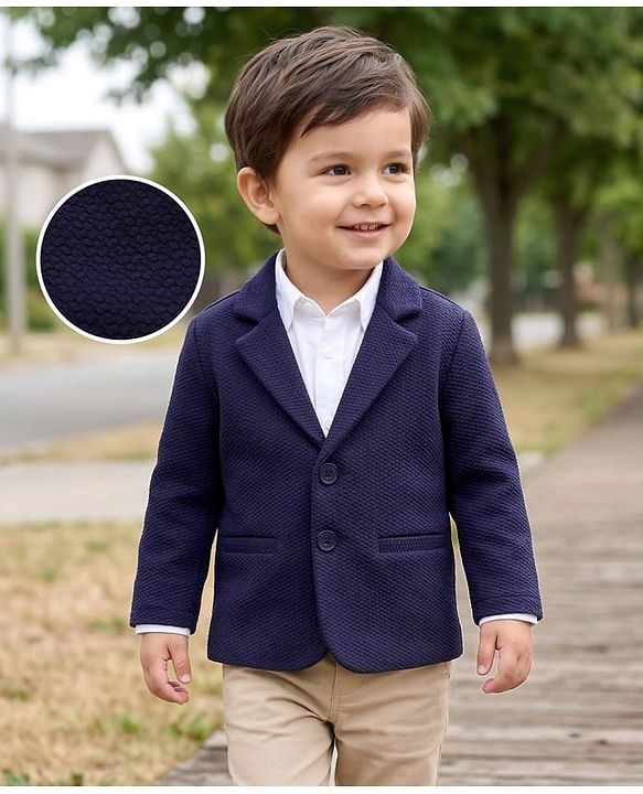 Babyhug Knit Full Sleeves Solid Color Party Wear Blazer - Navy Blue