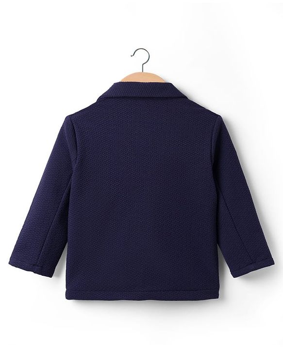 Babyhug Knit Full Sleeves Solid Color Party Wear Blazer - Navy Blue