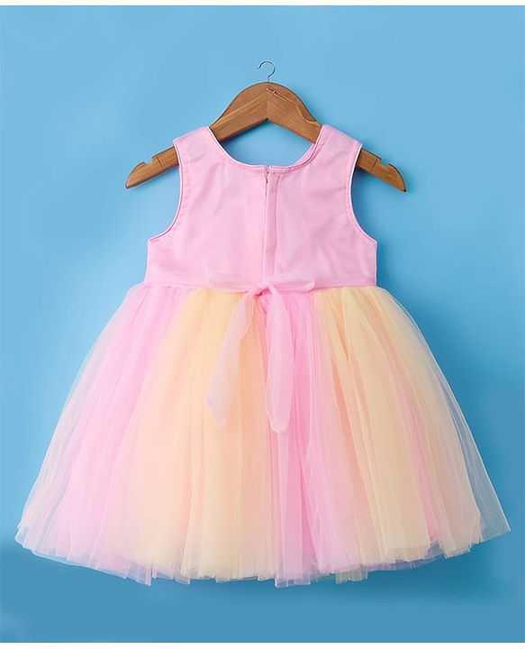 Babyhug Woven Sleeveless Party Dress with Bow Applique & Sequin Detailing - Multicolor