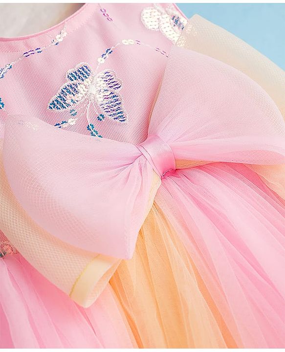 Babyhug Woven Sleeveless Party Dress with Bow Applique & Sequin Detailing - Multicolor