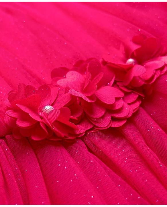 Babyhug Woven Frill Sleeves Party Dress with Corsage - Fuchsia