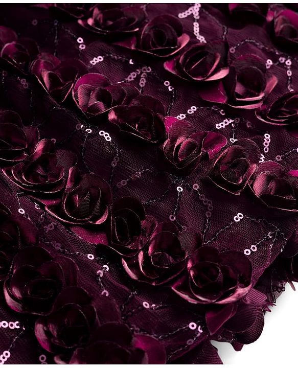 Babyhug Woven Frill Sleeves Party Dress with Corsage - Wine