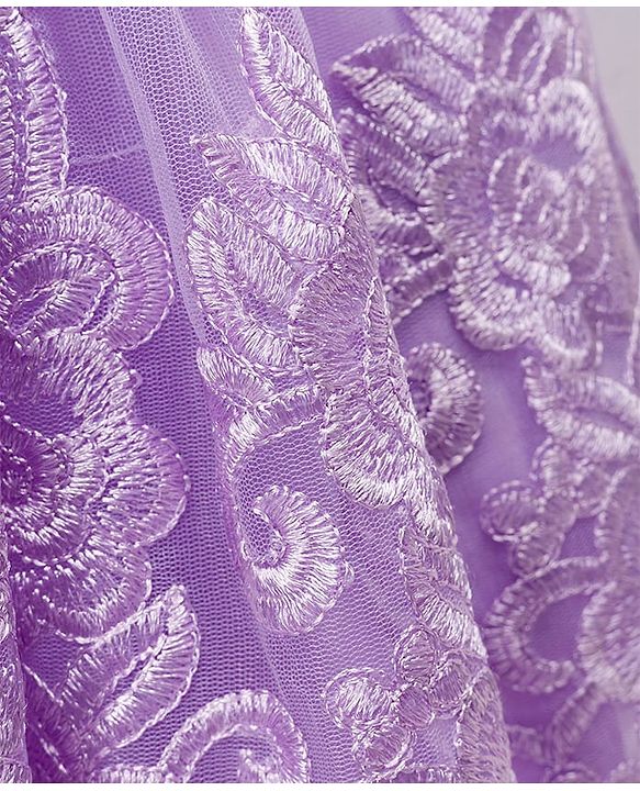 Babyhug Woven Half Puffed Sleeves Party Dress with Embroidery & Bow Applique - Lavender