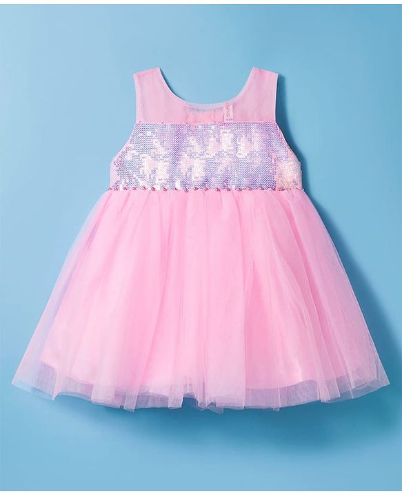 Babyhug Woven Sleeveless Party Dress with Sequin Detailing - Pink