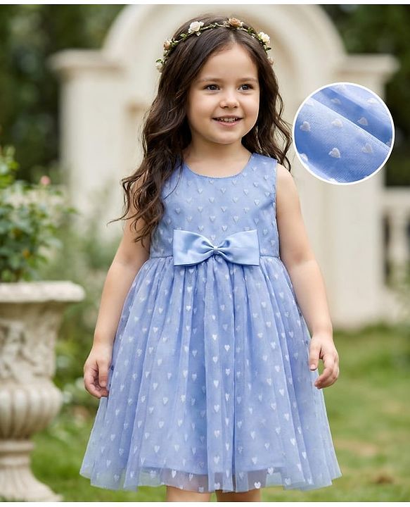 Babyhug Woven Sleeveless Swiss Dot Party Dress with Bow Applique &