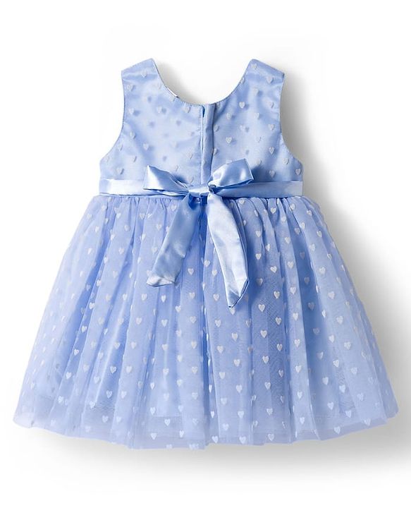 Babyhug Woven Sleeveless Swiss Dot Party Dress with Bow Applique &