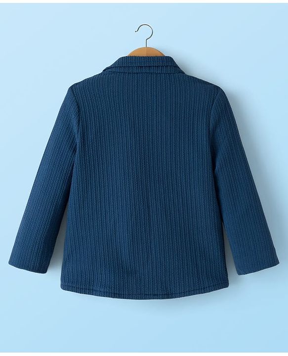 Babyhug Cotton Knit Full Sleeves Solid Party Blazer With Printed Inner Tee - Teal Blue