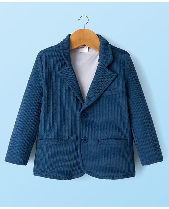 Babyhug Cotton Knit Full Sleeves Solid Party Blazer With Printed Inner Tee - Teal Blue