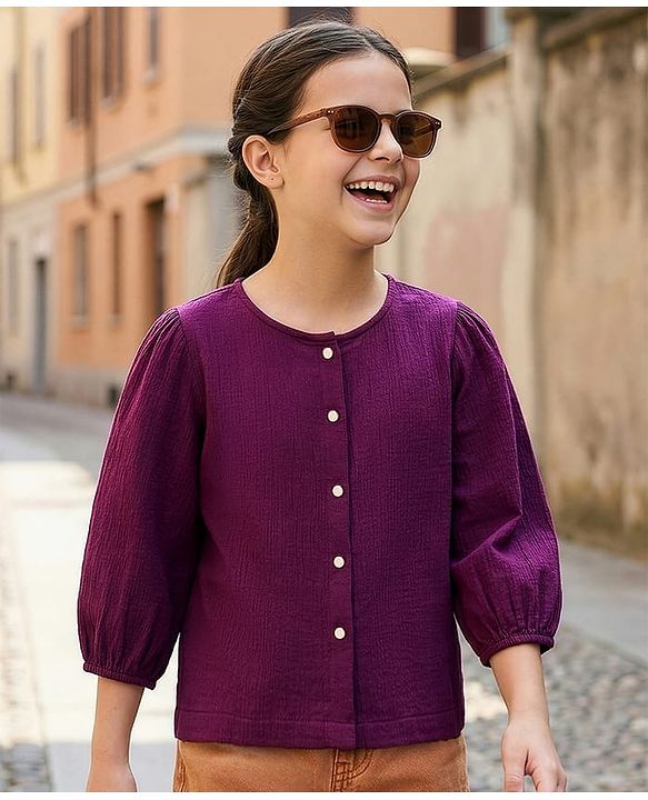 Pine Kids Woven Full Sleeves Solid Top - Purple