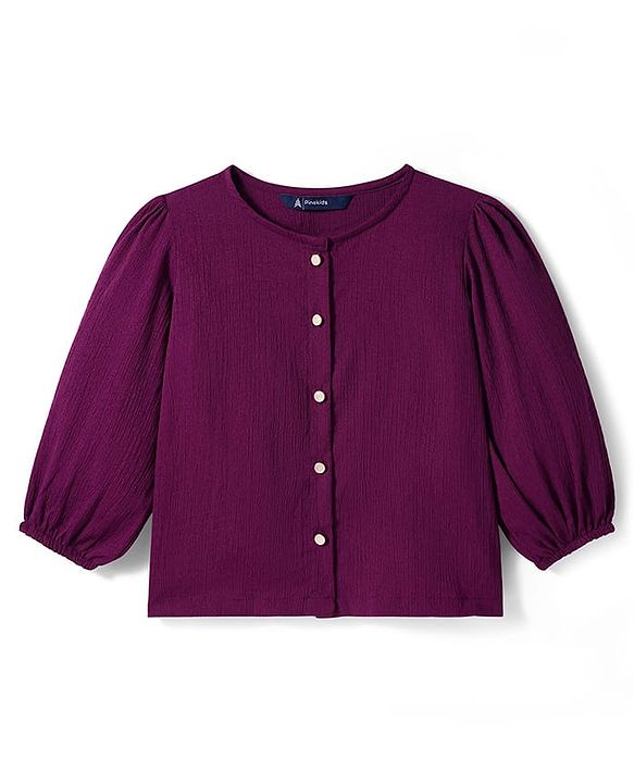 Pine Kids Woven Full Sleeves Solid Top - Purple