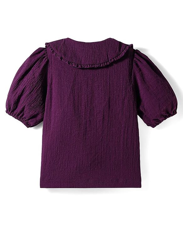Pine Kids Woven Half Puffed Sleeves Top With Textured Design - Purple