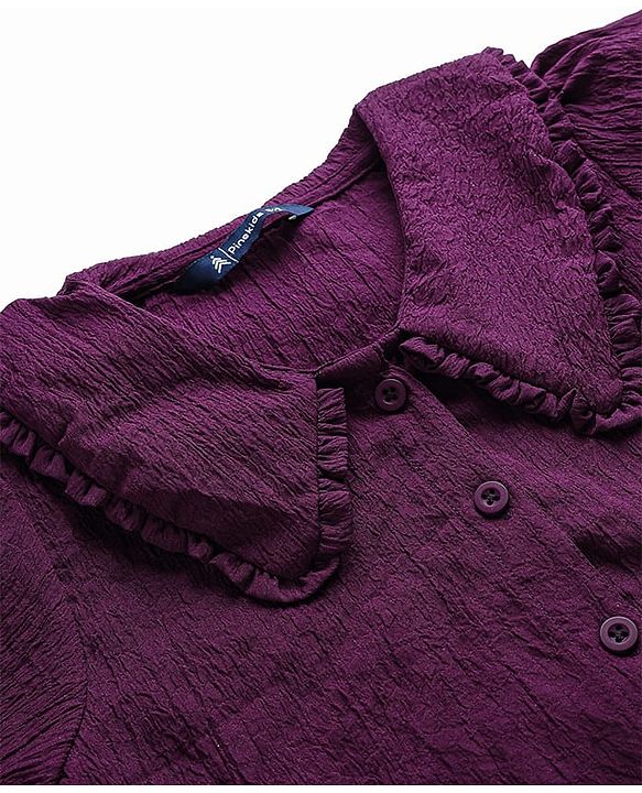 Pine Kids Woven Half Puffed Sleeves Top With Textured Design - Purple