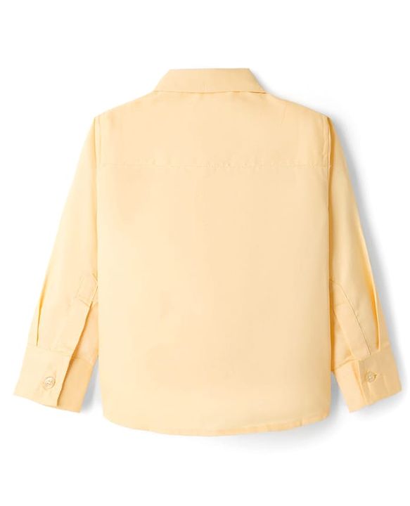 Babyhug Cotton Woven Full Sleeves Solid Color Party Shirt With Bow - Yellow
