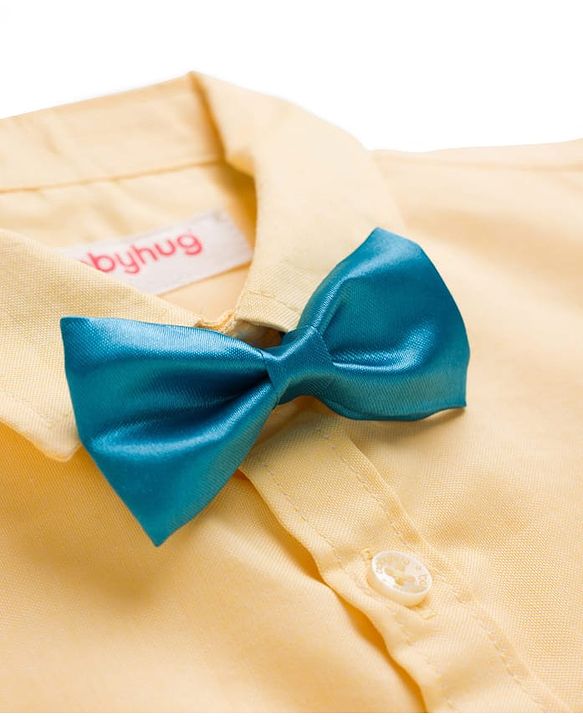 Babyhug Cotton Woven Full Sleeves Solid Color Party Shirt With Bow - Yellow