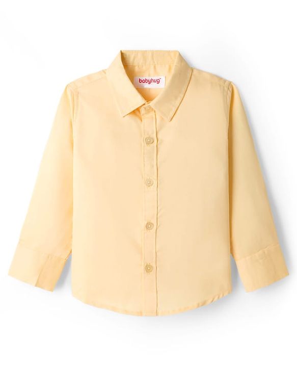 Babyhug Cotton Woven Full Sleeves Solid Color Party Shirt With Bow - Yellow