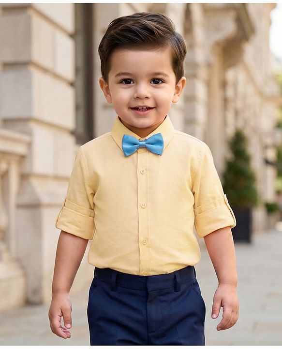 Babyhug Cotton Woven Full Sleeves Solid Color Party Shirt With Bow - Yellow